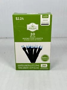 Holiday Time 20 Blue Micro LED Christmas Lights Battery Power Indoor NEW - Picture 1 of 2
