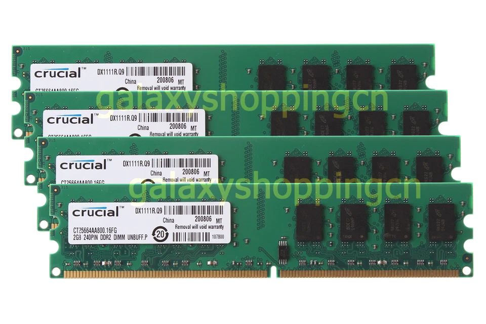 Crucial 8 GB 4X 2GB 2 G PC2-6400 DDR2-800MHz 240PIN DIMM Desktop RAM Memory CL6 - Image 1 of 4