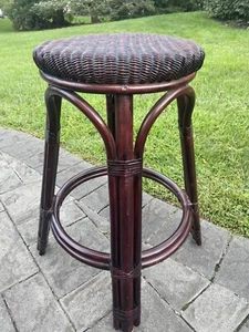 Mid Century Boho Bamboo Wicker Cane Bar Stool Seat Chair 25" Tall - Picture 1 of 17
