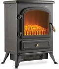 Freestanding Portable Electric Stove Heater Log Burning Effect Fireplace Black
