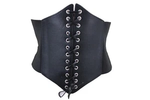 Women High Waist Wide Faux Leather Fashion Stretch Black Corset Belt Plus M L XL - Picture 1 of 22