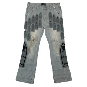 Who Decides War Grey Patched Arch Embroidered Denim Jeans Size 34 - Picture 1 of 24