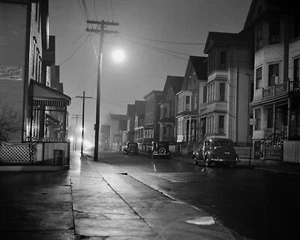 Foggy Night in New Bedford, Massachusetts Photograph Full Moon 1940 8x10 Print - Picture 1 of 2