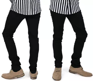 Herren schwarz Stretch dünn Denim Abfluss Pfeife Bein Skinhead 70er Größen 28-40 Jeans - Bild 1 von 1