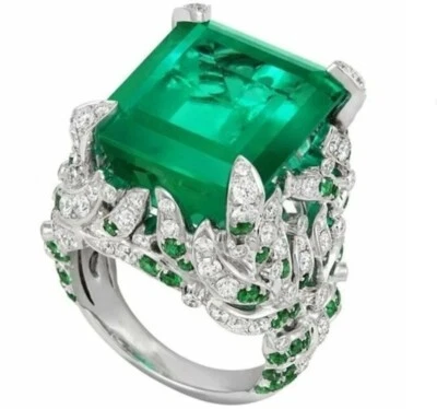 935 Silver With Simulated 18.23TCW Emerald & Sapphire Women's Party Wear Ring - Image 1 of 4