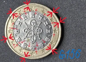 Portugal, moneda de 1 euro, 2010 gran moneda muy rara sello defecto Peso 7,52g - Imagen 1 de 2