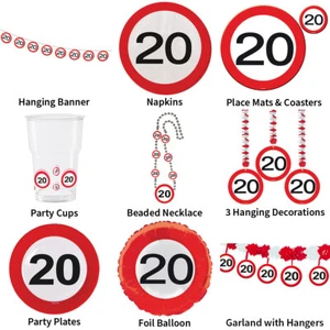 20TH BIRTHDAY TRAFFIC SIGNS THEME - PARTYWARE COMPLETE SELECTION - Picture 1 of 10