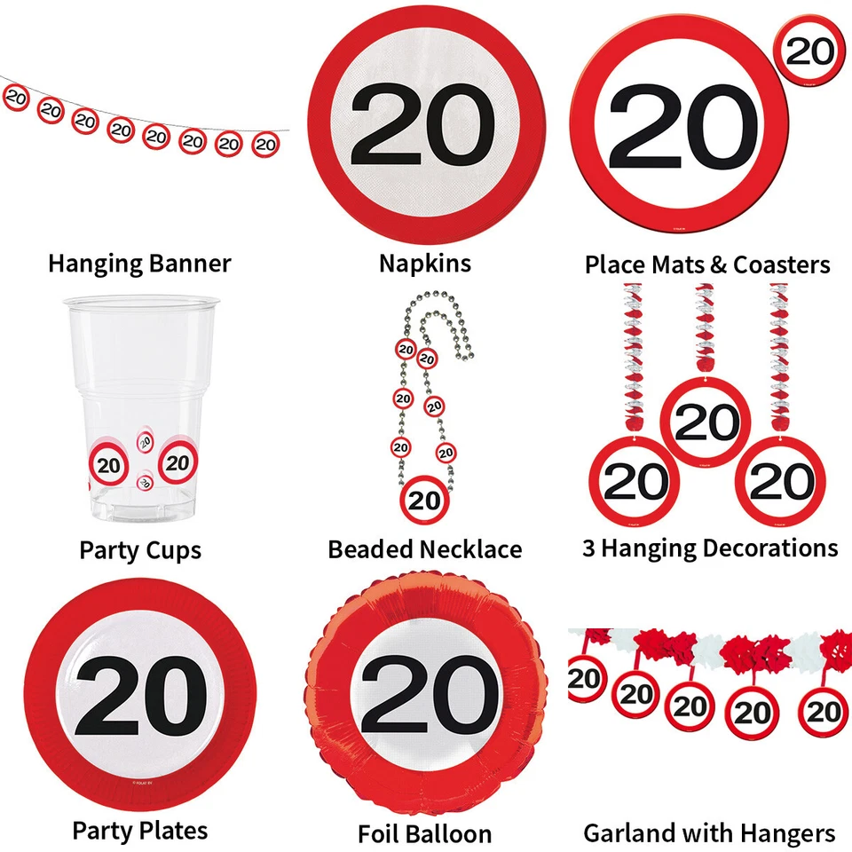 20TH BIRTHDAY TRAFFIC SIGNS THEME - PARTYWARE COMPLETE SELECTION - Image 1 of 1