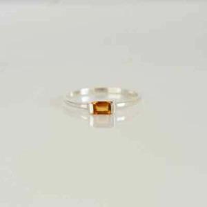 Natural Citrine November Birthstone 925 Sterling Silver Minimalist Baguette Ring - Picture 1 of 6