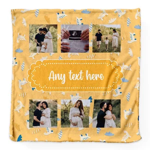 Dino Pattern - Mustard - Personalised Extra Soft Luxury Baby Blanket - 75x75 cm - Picture 1 of 7