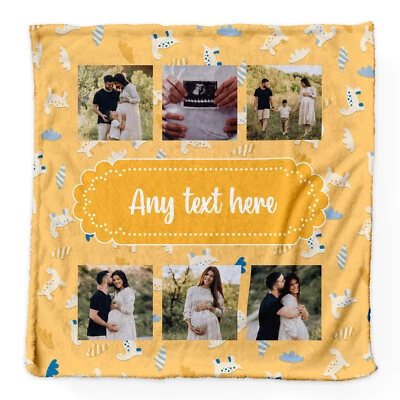 Dino Pattern - Mustard - Personalised Extra Soft Luxury Baby Blanket - 75x75 cm - Image 1 of 4