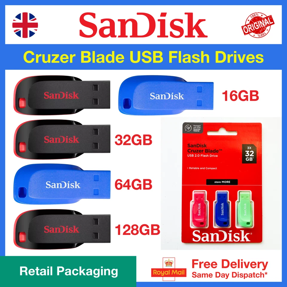 SanDisk Cruzer Blade 16/32/64/128 USB 2.0 Flash Drive, SDCZ50, Lot