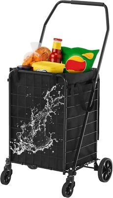 Folding Shopping Cart W/ Liner Stair Climber Cart 360° Swivel Wheels for Storage - Image 1 of 4