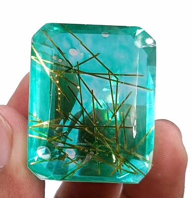 146CT Top Quality Rutilated Quartz Bi Color Certified Emerald Cut Gemstone 24JL - Image 1 of 4