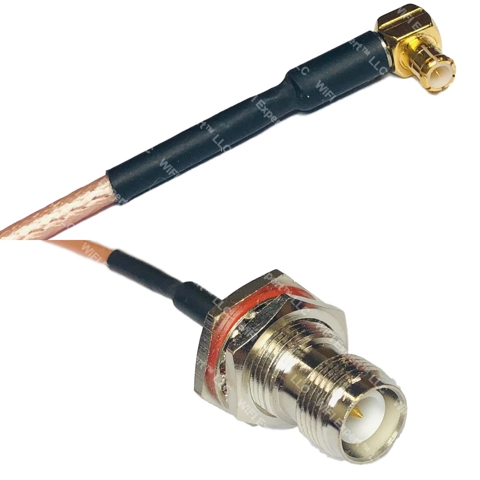 RG316 MCX MALE ANGLE to RP-TNC FEMALE BULKHEAD RF Cable Rapid-SHIP LOT - Image 1 of 1
