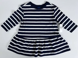 Old Navy Baby Girl’s Shirt Dress L/S Striped Drop-Waist Navy Blue White NWT - Picture 1 of 13
