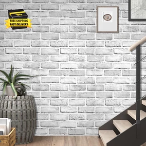 Gray-White Brick Wallpaper - 17.5 X 118 Inches Self-Adhesive Peel and Stick Viny - Picture 1 of 8