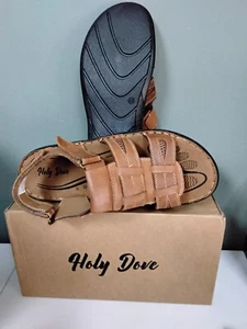 New! Holy Dove Nubuck Brown Leather Men's Open Toe Fisherman Sandals Size 10 NIB - Picture 1 of 6