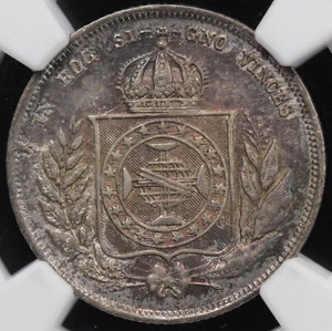 1859 200r Brazil 200 Reis NGC AU 58 - Picture 1 of 4