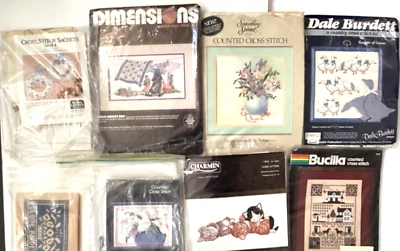 Dimensions Bucilla Charmin Kit Punto de Cruz Contado Lote de 8 Abierto y Arrancado Foto 1 de 4