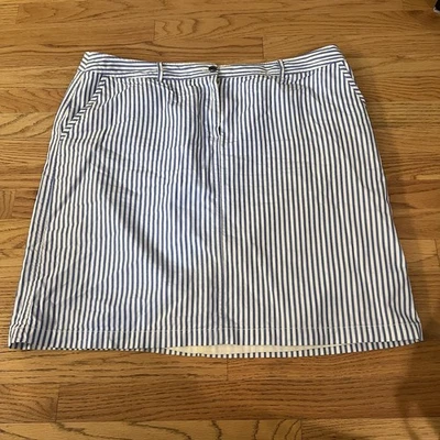 Talbots Pencil Skirt Size 18 Blue White Striped Fully Lined Pockets Twill Cotton - Image 1 of 4