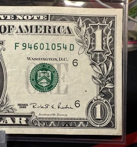 😎 $1 1995 F-D Plate #4/9 RUN 15 ( WEB NOTE) FEDERAL RESERVE NOTE - XF-AU - Picture 1 of 10