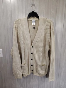 Men's John Blair Acrylic Beige Cardigan Size 2xl Cable Knit Preppy Teacher - Picture 1 of 7