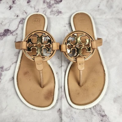 Сандалии металлические Tory Burch Miller 47617 желтовато-коричневые белые размер 10 M - Изображение 1 из 4