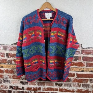 Vintage Express Tricot Sweater One Size Multicolor Wool Cardigan Handknit 90s - Picture 1 of 9