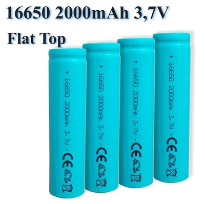 4x 16650 3.6-37 V 2000mAh Li-Ion Flat Top Wiederaufladbar Ersatz Akku 4er Pack - Bild 1 von 3
