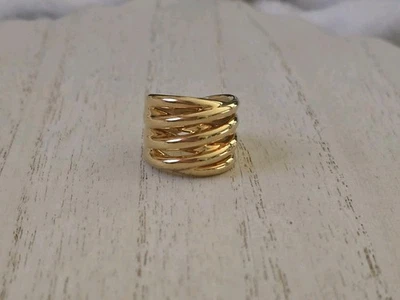 Anillo Andiamo Ross Simon Oro Amarillo 14k Sobre Resina Banda Ancha Crissover Milor Foto 1 de 4