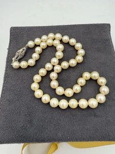 Vtg Cultured Pearl Strand Silver Hand Engraved Clasp 14” Restrung 6.5-7mm - Picture 1 of 8