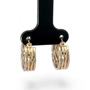 14k Yellow and White Gold 16mm 4-Hoop Earrings with Hinged Backs (KS1021698) - Picture 1 of 7