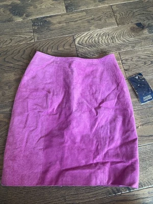 NUEVO CON ETIQUETAS Falda Lápiz Vintage Gamuza Cuero Rosa Forrada Talla 10 Sirena Corporativa Foto 1 de 4