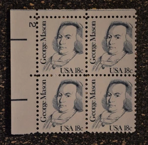 1980USA #1858 18c George Mason - Plate Block of 4  Mint NH - Picture 1 of 2