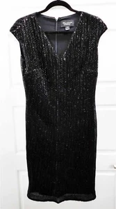 St John Couture Black Beaded Sequin Stretchy Evening Dress sz 4 - Picture 1 of 6
