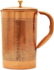 Handmade Copper Water Jug Embossed Drinking Pitcher Tumbler Healthy Life 1500ML