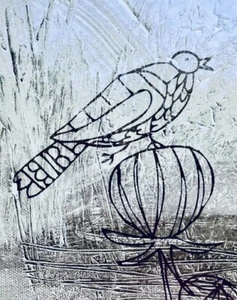 Vogel auf einer Blume, Schall Eszter Druck ungarischer Illustrator Original Kunst - Bild 1 von 4