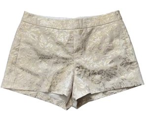 J Crew Factory Women's 6 Cream Metallic Gold Brocade Short Flat Front Shorts - Picture 1 of 9