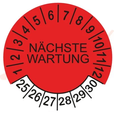 BEST OF STICKERS 10 nächste Wartung 2025-30 Prüfplaketten Prüfetiketten Rot Ø 30 mm