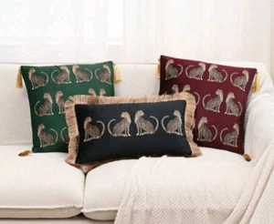 Egyptian Style Luxury Leopard Print Wild Cat Cushion Cover Tassels Fringe Velvet - Picture 1 of 24
