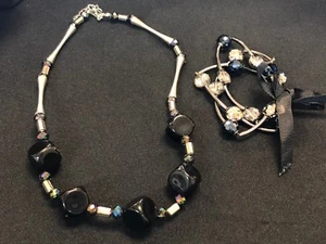Women's 2 Piece Silver Tone Frontal Necklace & Bracelet - Picture 1 of 12