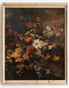 Vintage Floral Wall Art, Moody Dark Autumn Fall Flower Art Prints Painting, Rust - Picture 1 of 7