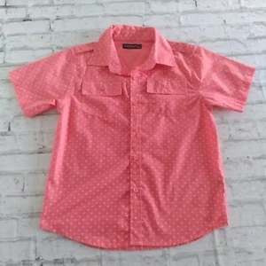 Denim and Rivets Button Up Shirt Boys XL 14 Pink Star Print Pockets Camp Shirt - Picture 1 of 9