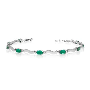 14K White Gold Oval Emerald and Diamond Bracelet - Picture 1 of 3