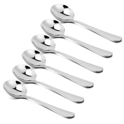 6 Pack Soup Spoons Round Stainless Steel Bouillon Spoon Table Serving Cooking - Image 1 of 4