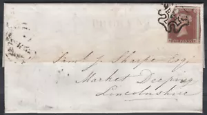 1841 SG8 1d RED BROWN PLATE 33 LONDON "9" IN CROSS ON COVER MARKET DEEPING (DE) - Picture 1 of 4