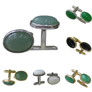 Men Shirt Cufflinks Shell Agate Jade Cufflink Party Cuff Links Jewelry Accessory - Picture 1 of 14