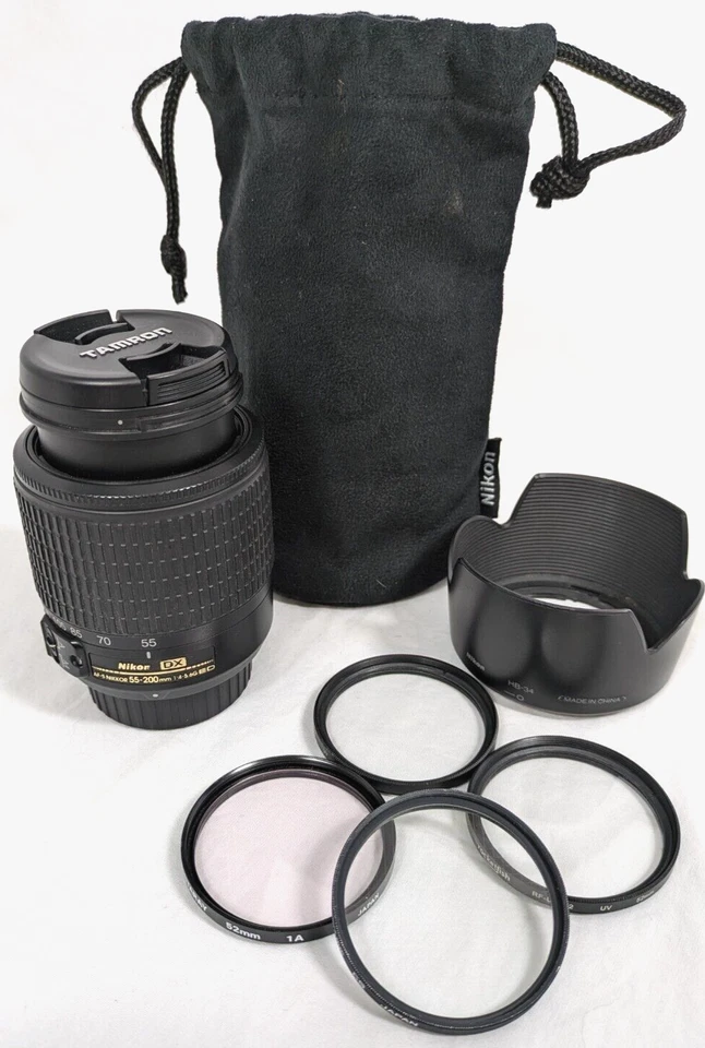AF-S Nikkor 55-200mm DX SWM ED Lens Nikon & HB-34 Hood & 4 Screw In Filter Hoya - Image 1 of 4