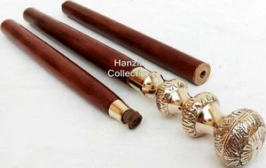 Brass Designer Victorian Handle Wooden Vintage Walking Cane Antique Style Stick - Picture 1 of 5
